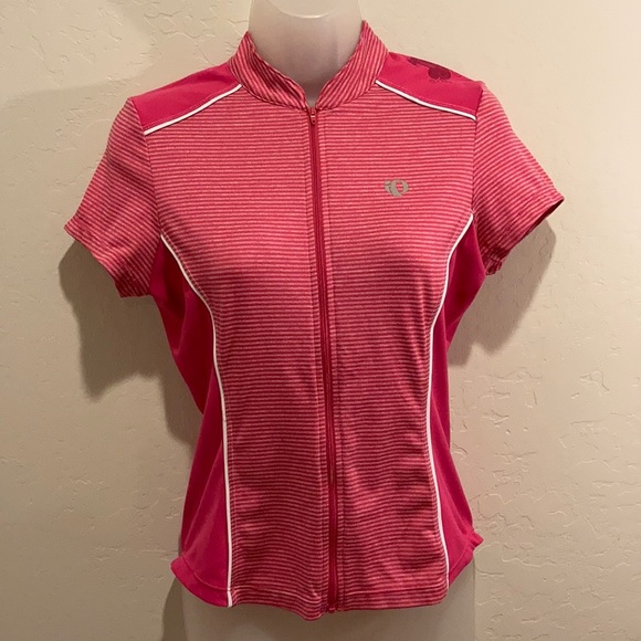 PEARL IZUMI SELECT full zip front Pink & White stripe and flower jersey Sz Small - Picture 2 of 16